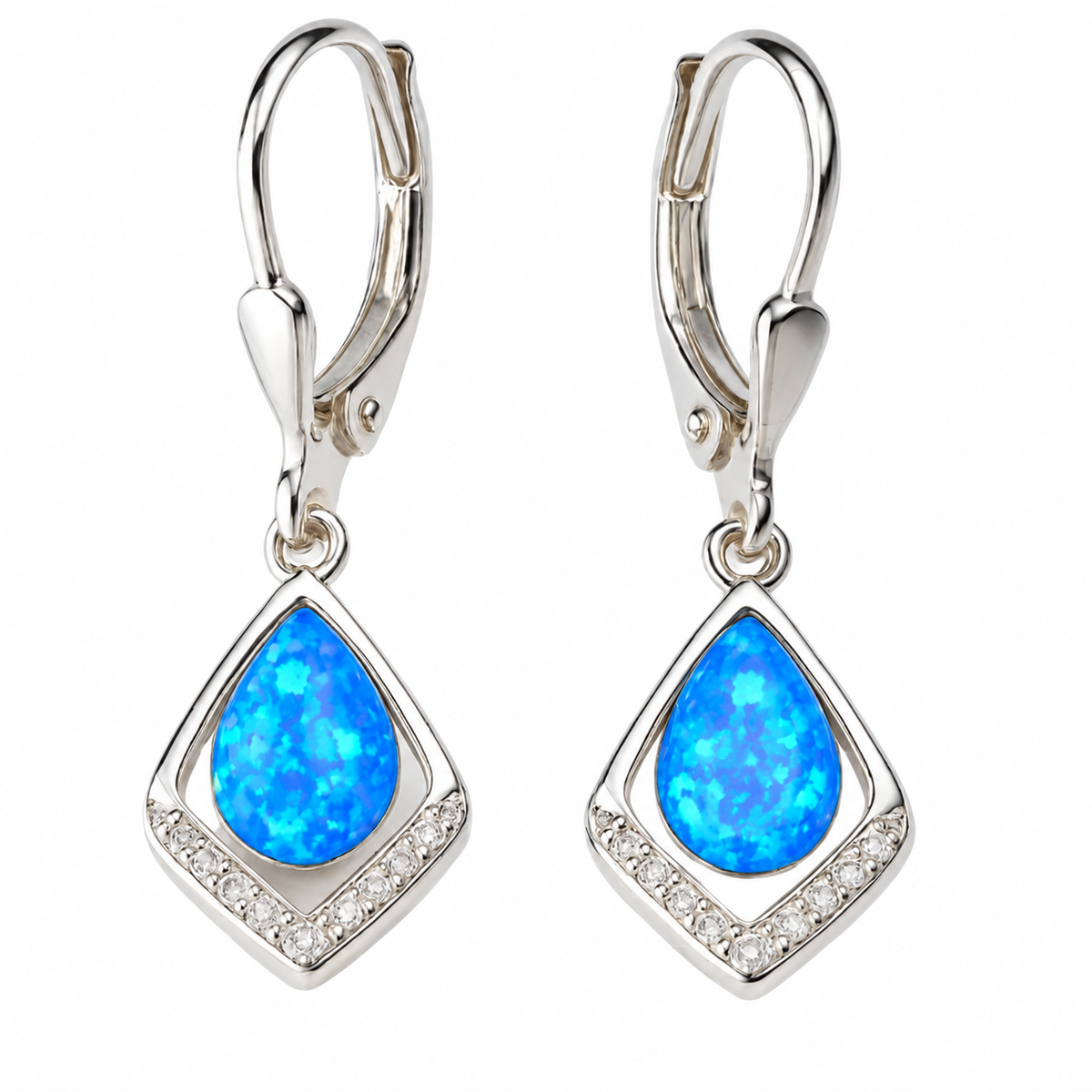 Blue Opal Earrings Silver