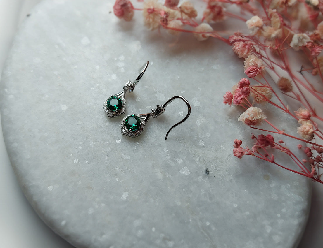 Silver Earrings with Emerald