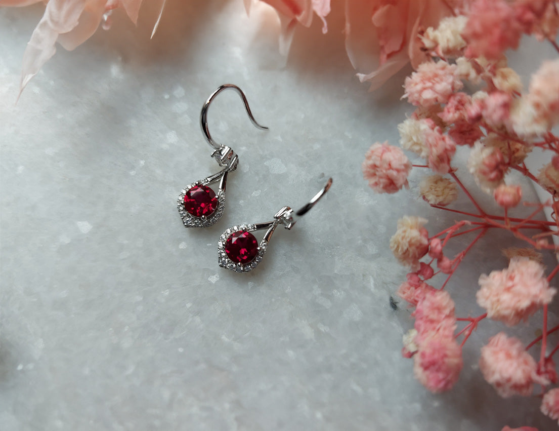 Silver Earrings with Ruby