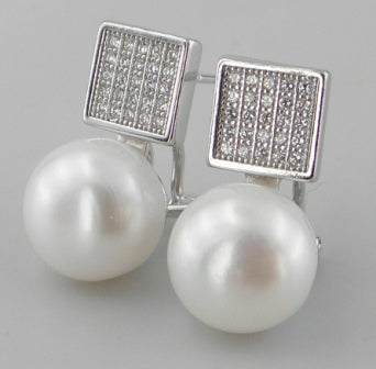 Silver Pearl Square Earrings