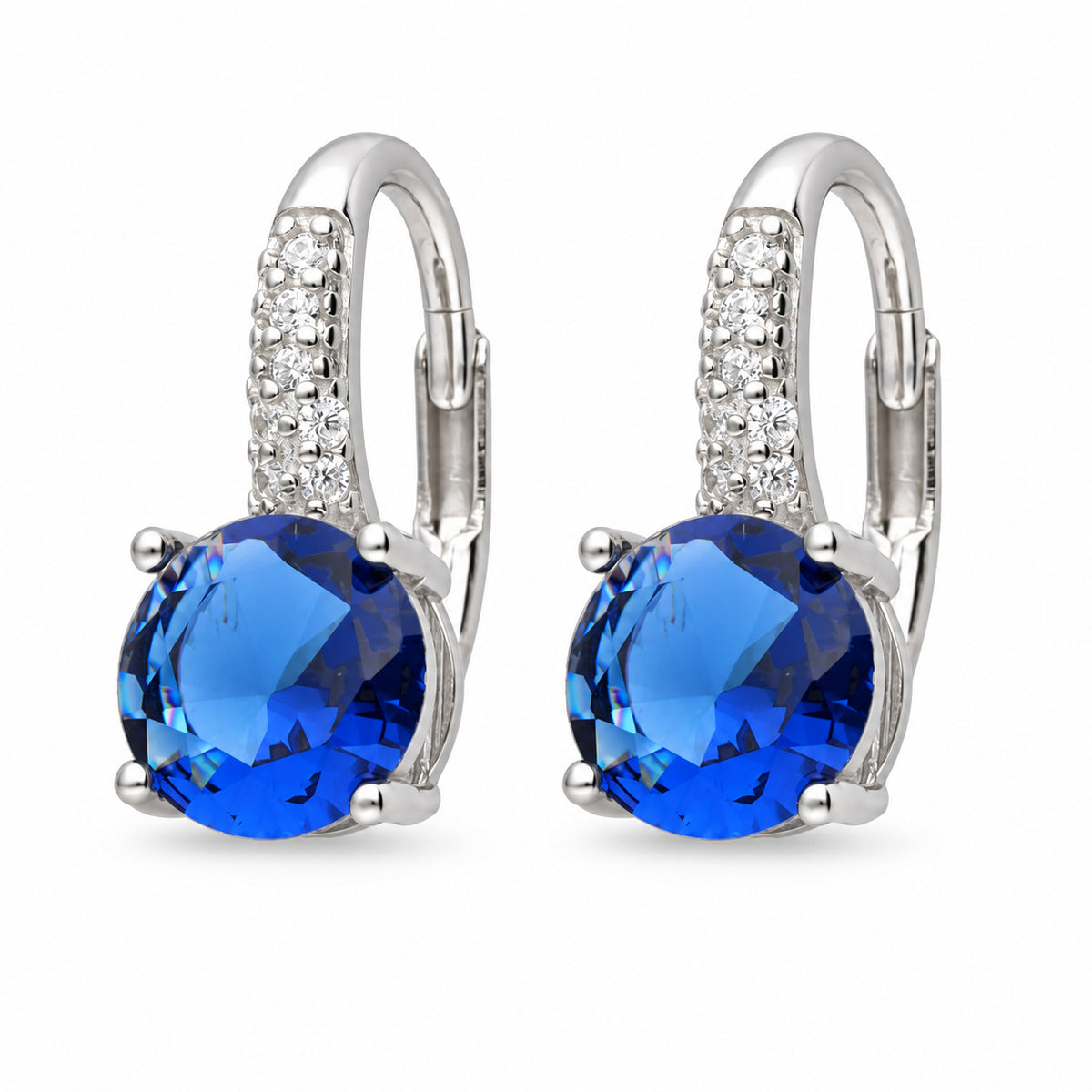 Silver Blue Drop Earrings with Zirconia