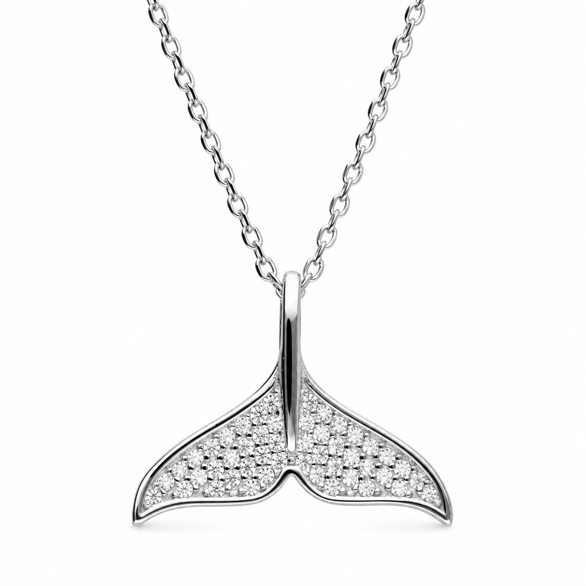Silver Whale Tail Necklace with Cubic Zirconia