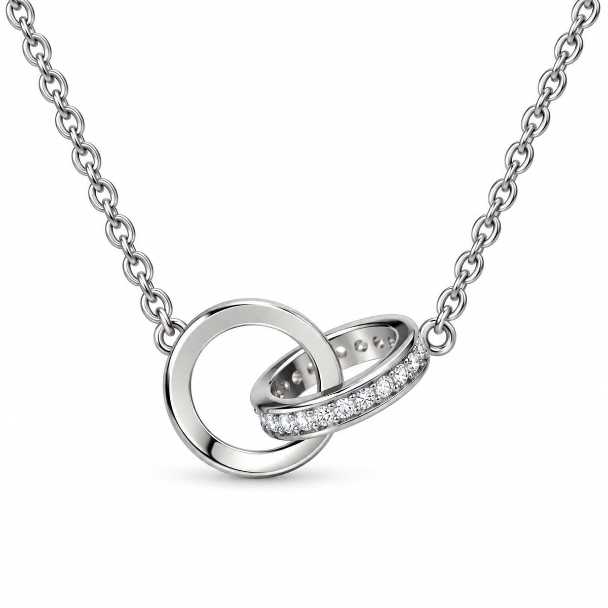 Silver Interlocking Circle Necklace with Zirconia