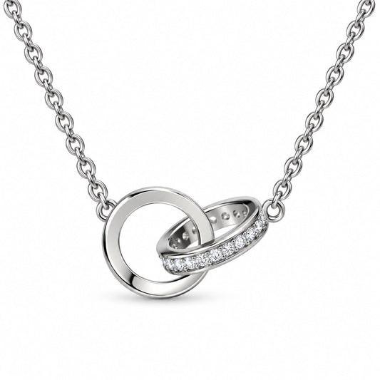Silver Interlocking Circle Necklace with Zirconia
