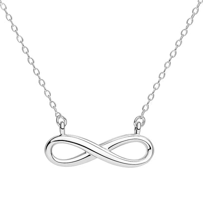Silver infinity necklace on a white background