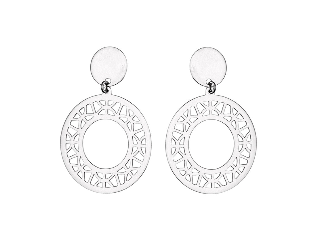 Silver Big Dangle Earrings Two Circles Rhodium Plated Amona Jewellery