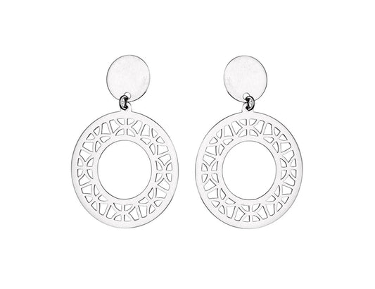 Silver Big Dangle Earrings Two Circles Rhodium Plated Amona Jewellery