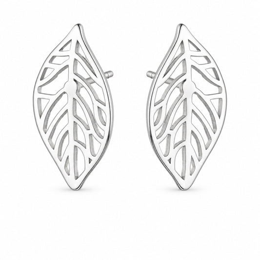 Silver Openwork Leaf Stud Earrings