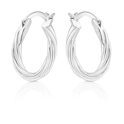 Pair of silver hoop earrings on a white background