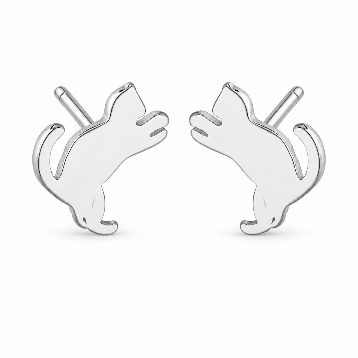 Silver Cat Studs with a Raised Paw
