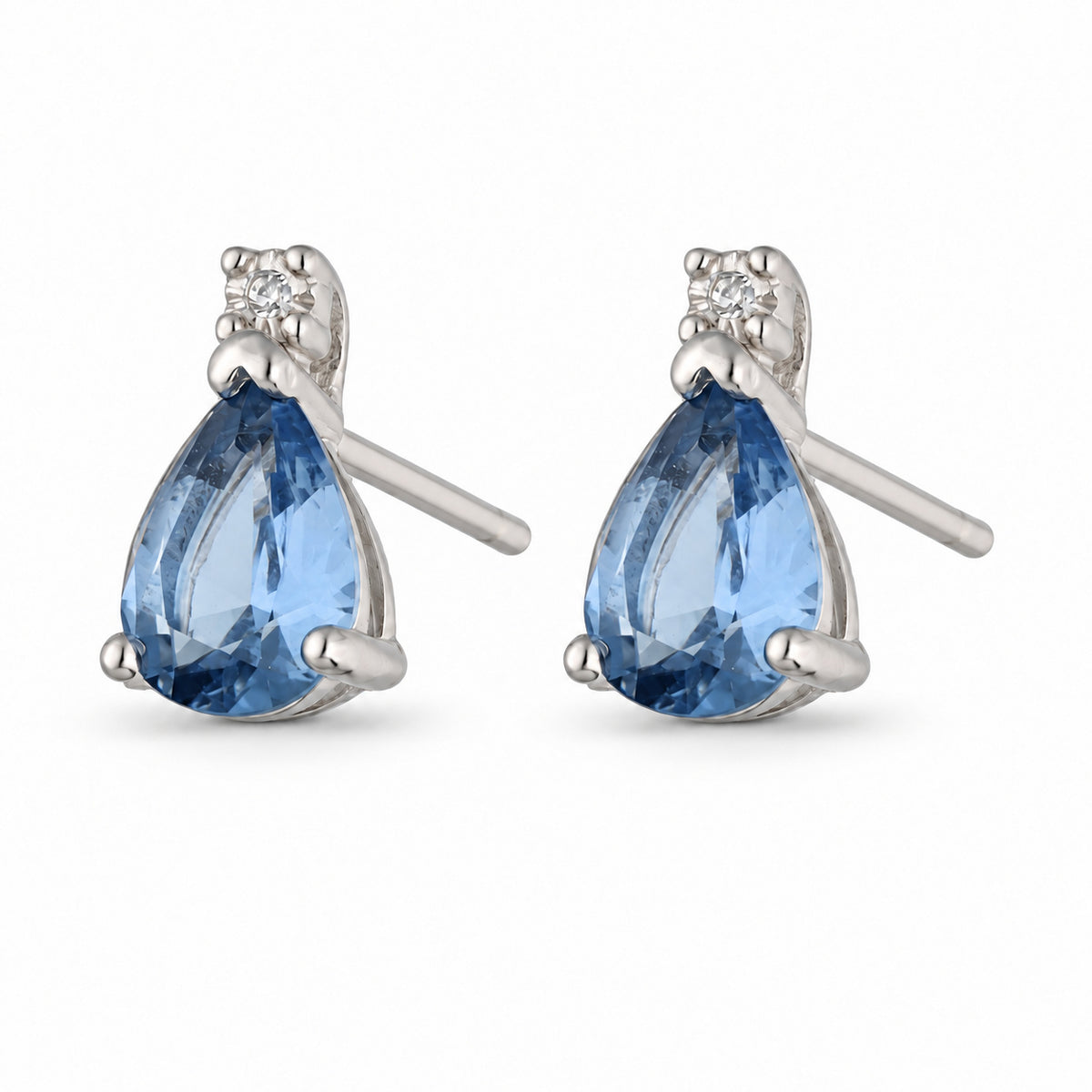 Silver Stud Earrings with Blue Pear Zirconia