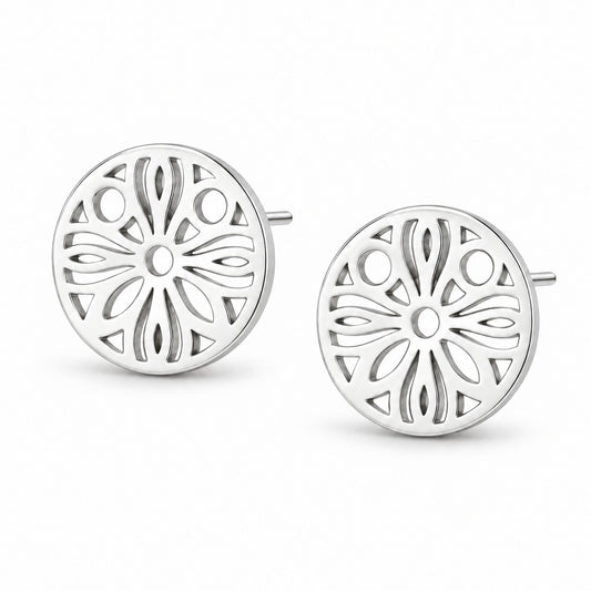 Silver Openwork Disc Stud Earrings
