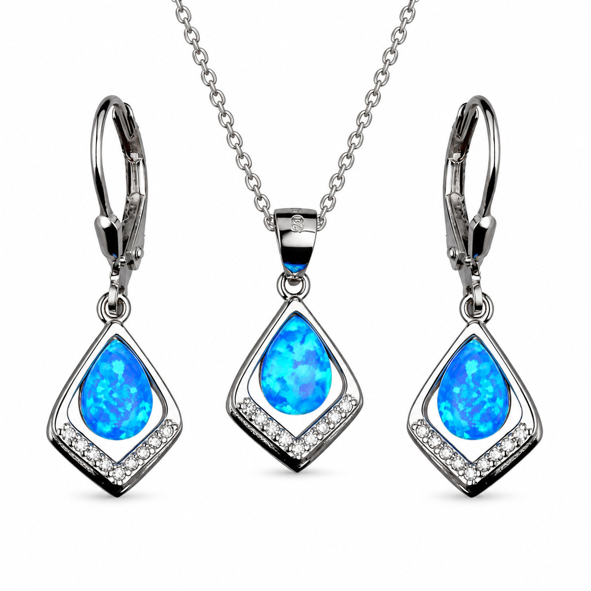 Blue Opal Pendant and Drop Earrings – Three Piece Set