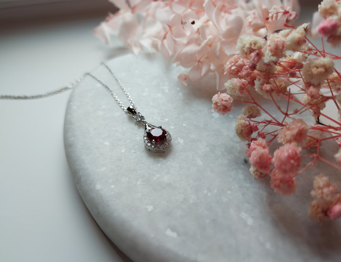 Silver Necklace with Ruby