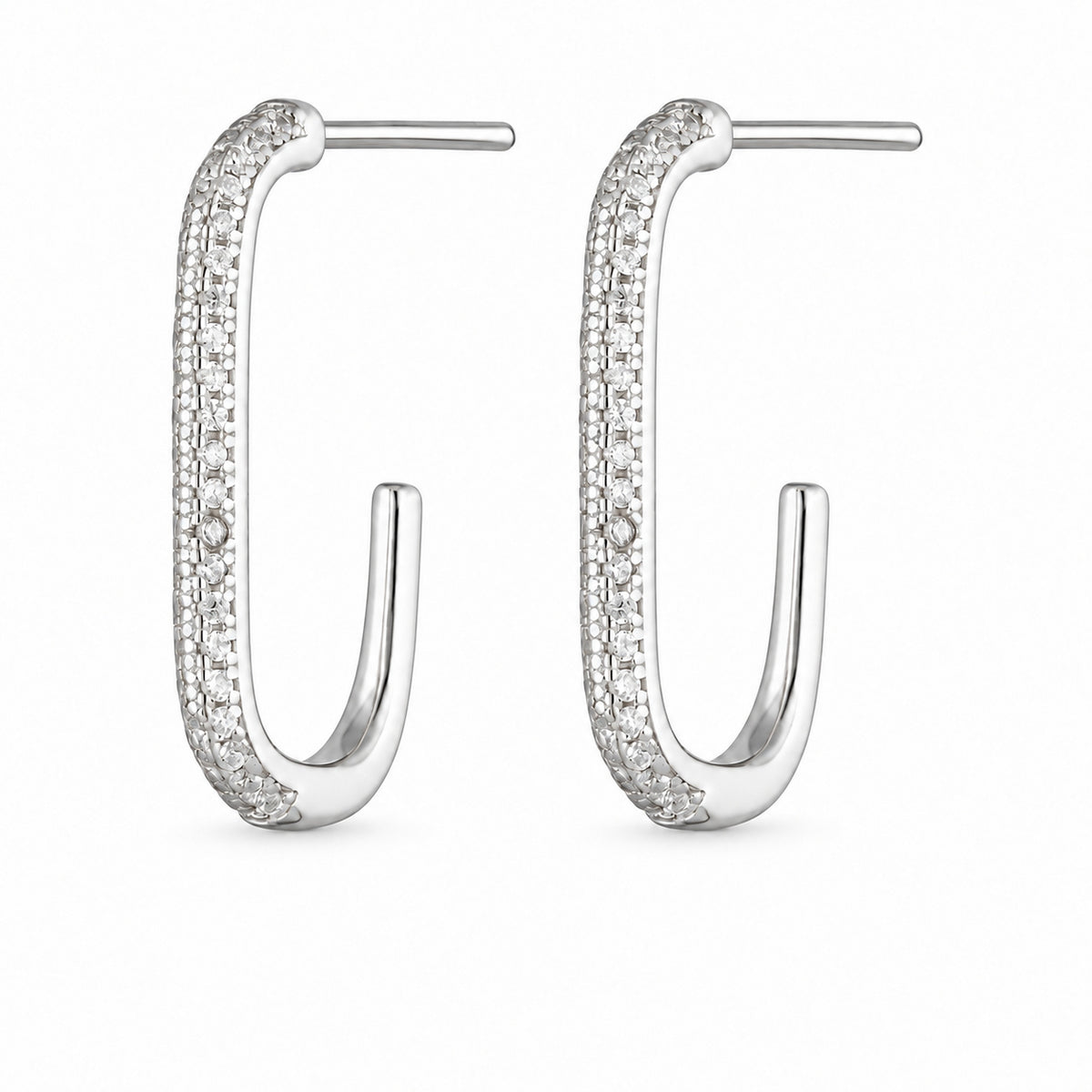 Silver Oval Hoop Earrings with Zirconia