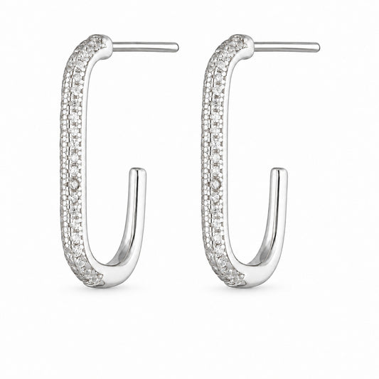 Silver Oval Hoop Earrings with Zirconia