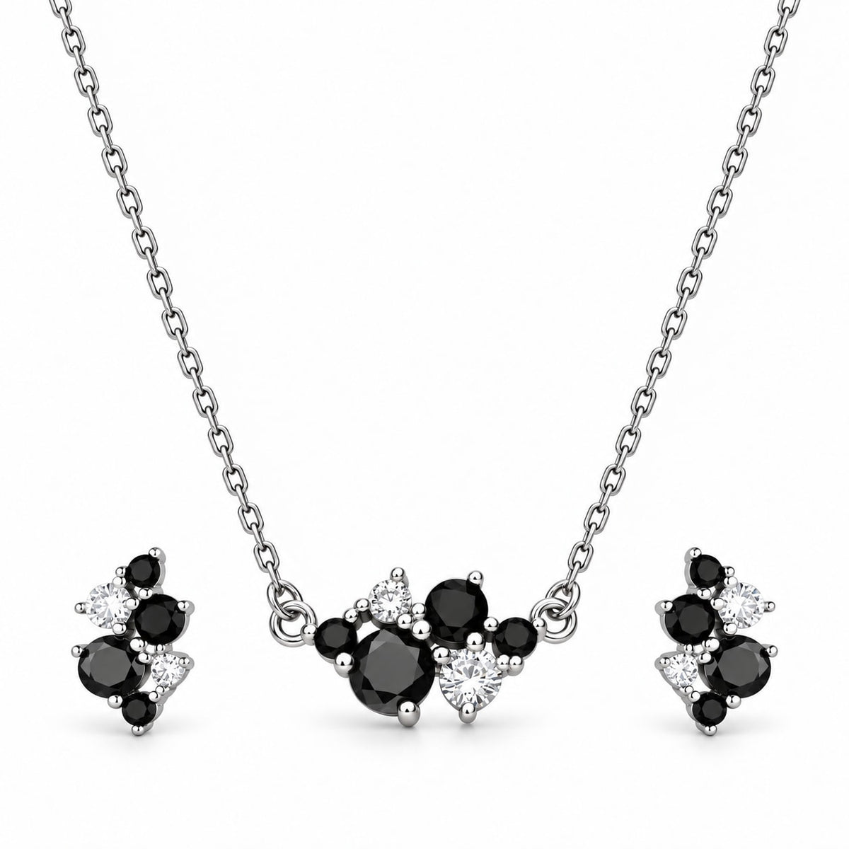 Black Cubic Zirconia Necklace and Stud Earrings Set