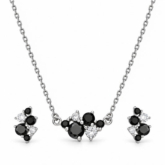 Black Cubic Zirconia Necklace and Stud Earrings Set