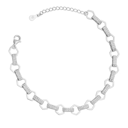 Hexagon Bracelet with Zirconia – Adjustable Silver Chain