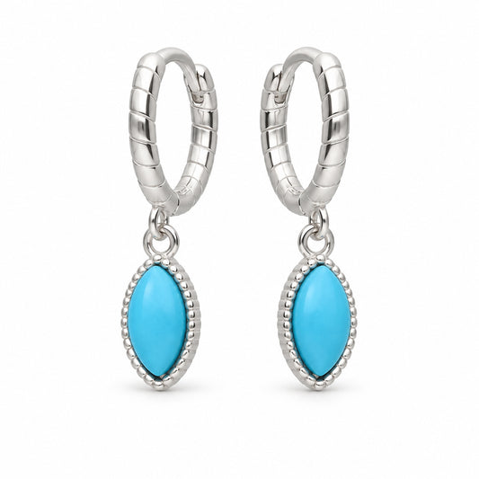 Sterling Silver Turquoise Drop Hoop Earrings