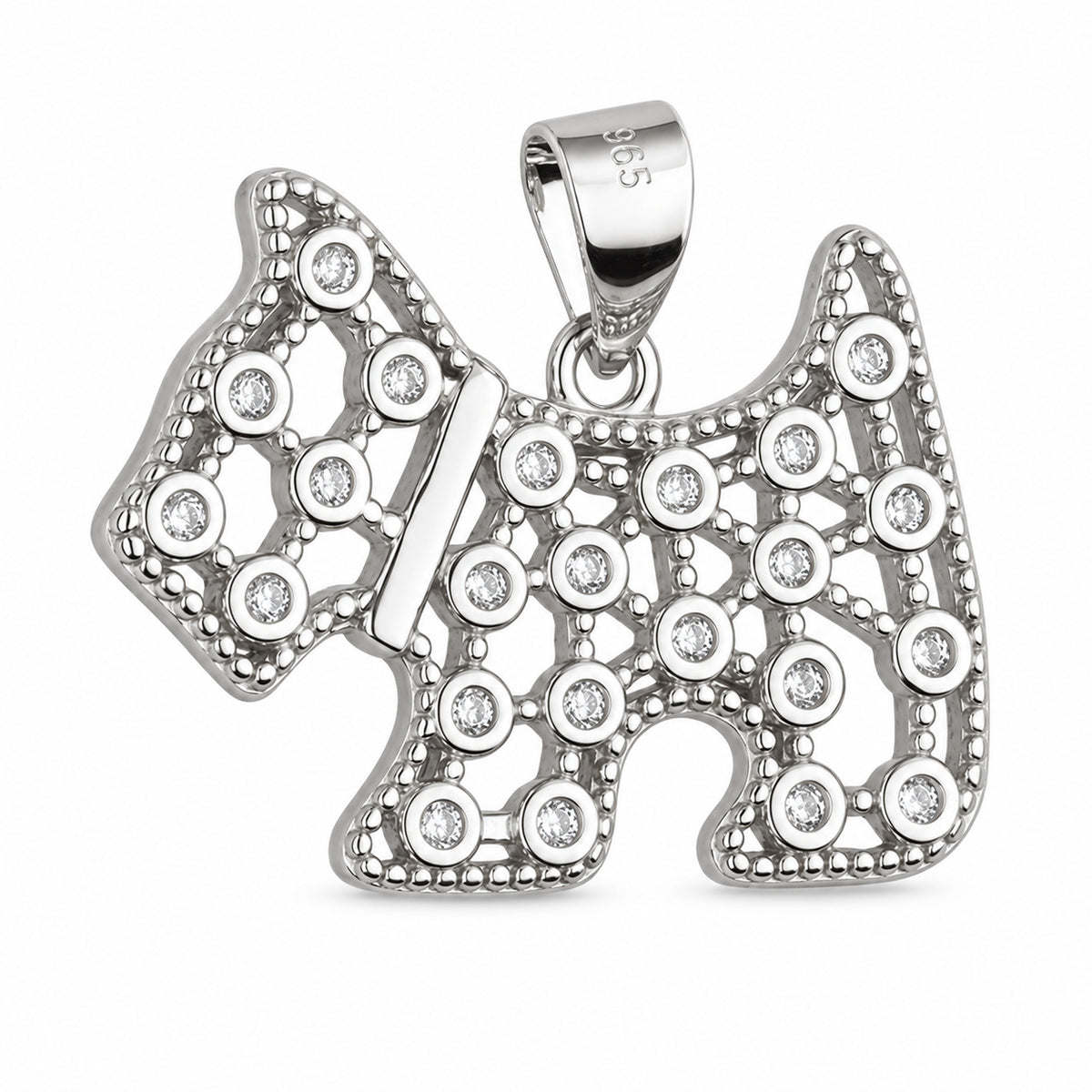 Silver Dog Pendant with Zirconia