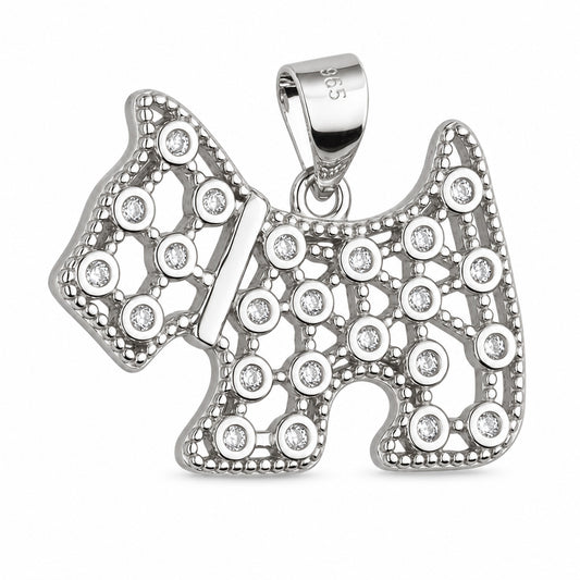 Silver Dog Pendant with Zirconia