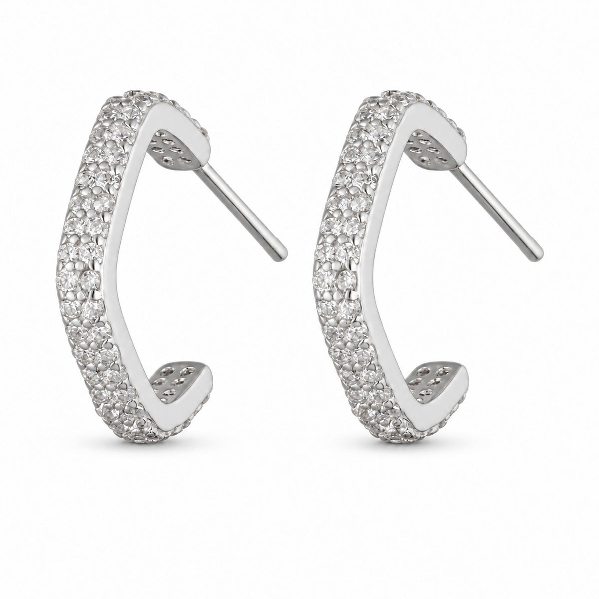 Silver Pave Hoop Earrings with Zirconia