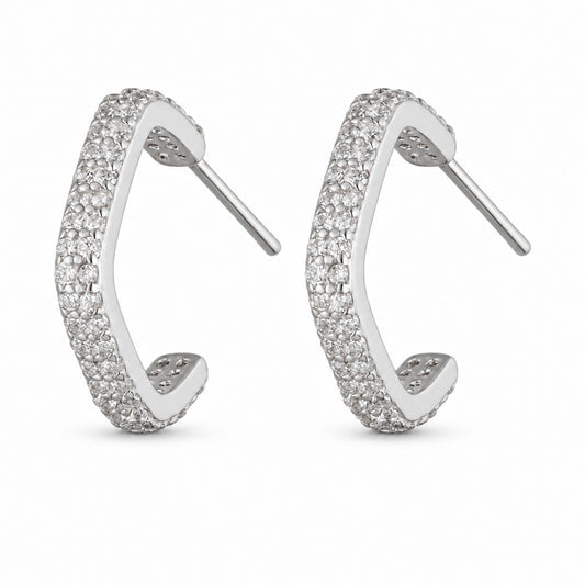 Silver Pave Hoop Earrings with Zirconia