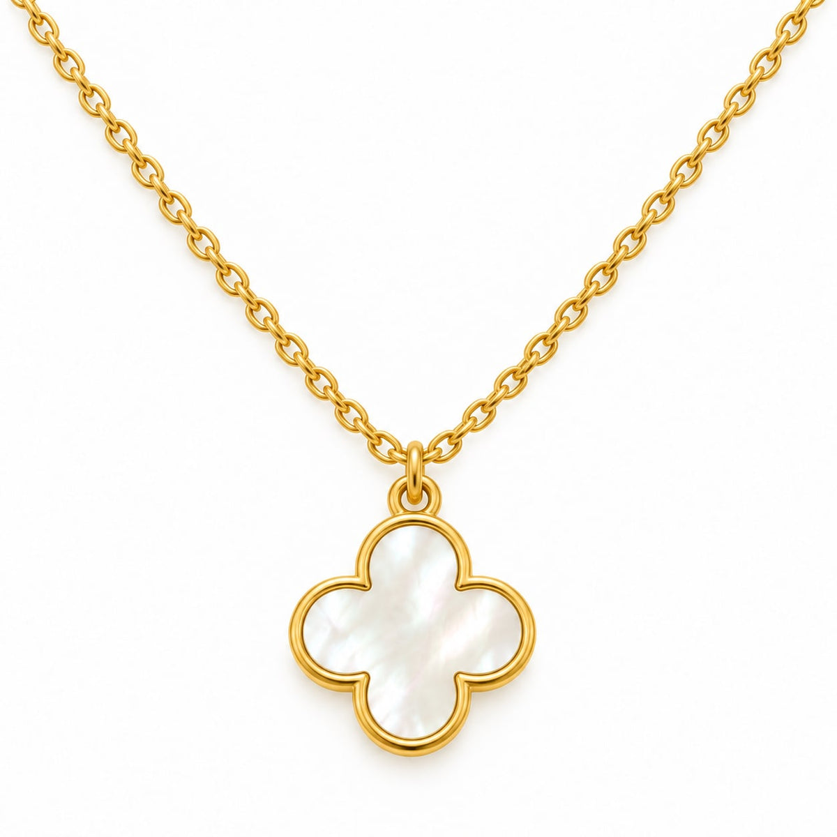 Gold Clover Pendant Necklace with Mother of Pearl