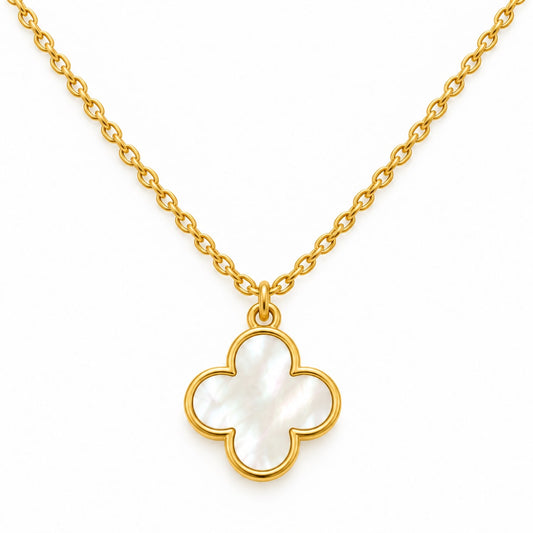 Gold Clover Pendant Necklace with Mother of Pearl