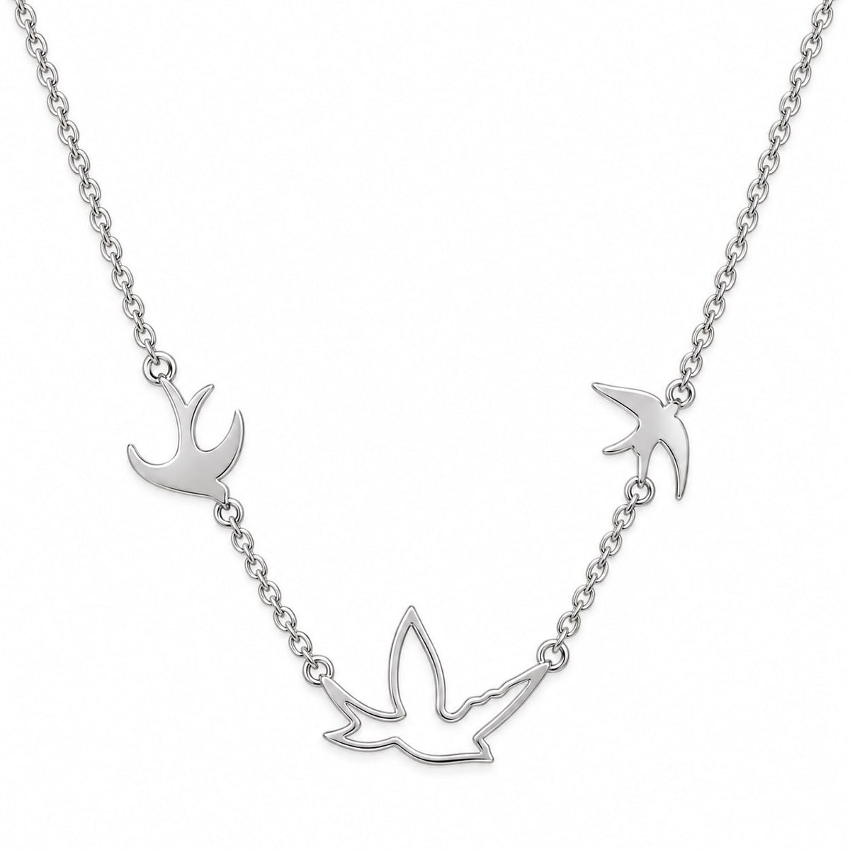 Silver Swallow Necklace with Three Birds