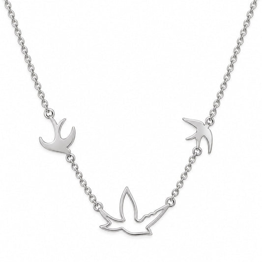 Silver Swallow Necklace with Three Birds