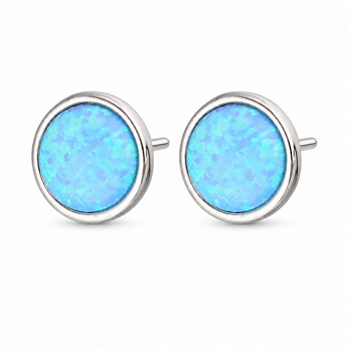 Blue Opal Stud Earrings in Silver