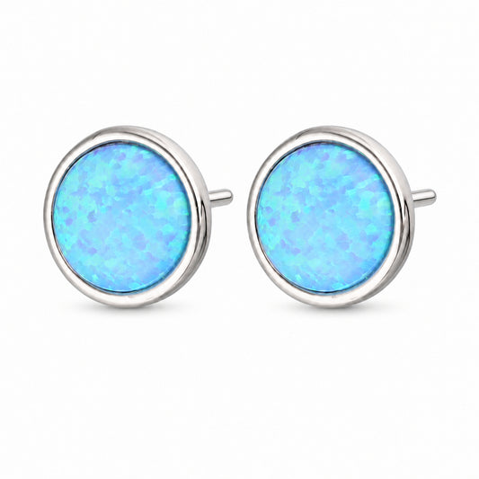 Blue Opal Stud Earrings in Silver