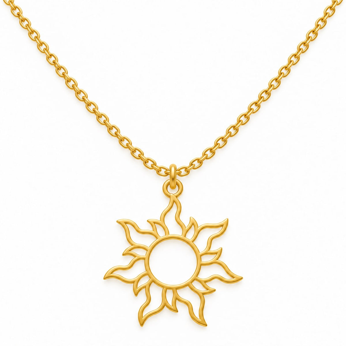 Gold Sun Pendant Necklace with Openwork Rays