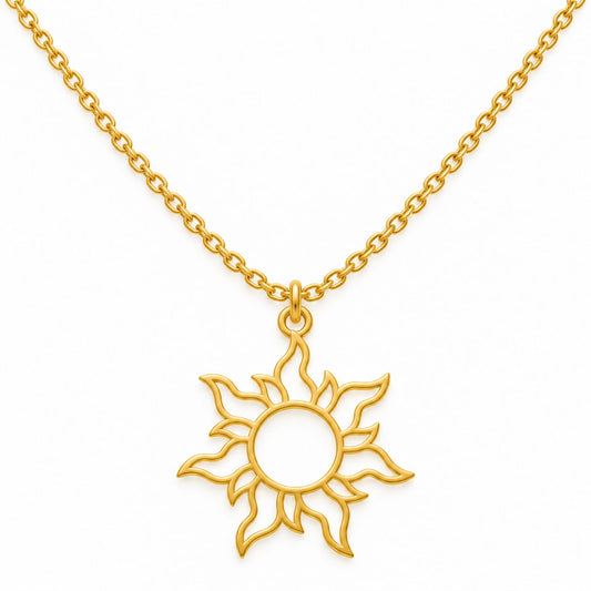 Gold Sun Pendant Necklace with Openwork Rays