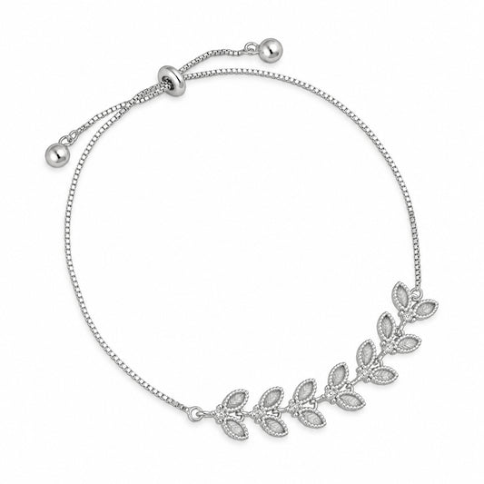 Adjustable Silver Bracelet with Zirconia Leaves