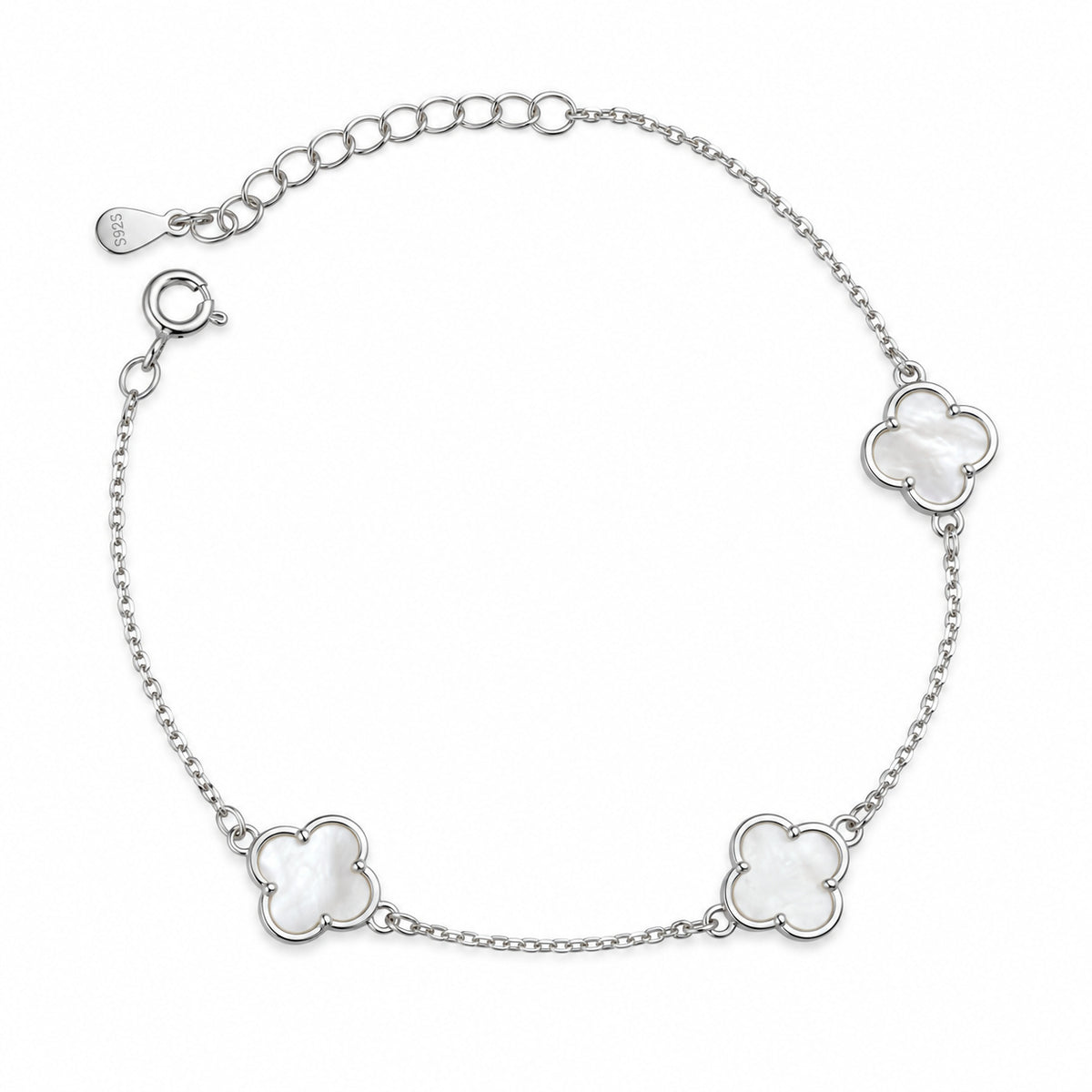 Silver Clover Bracelet with Mother of Pearl