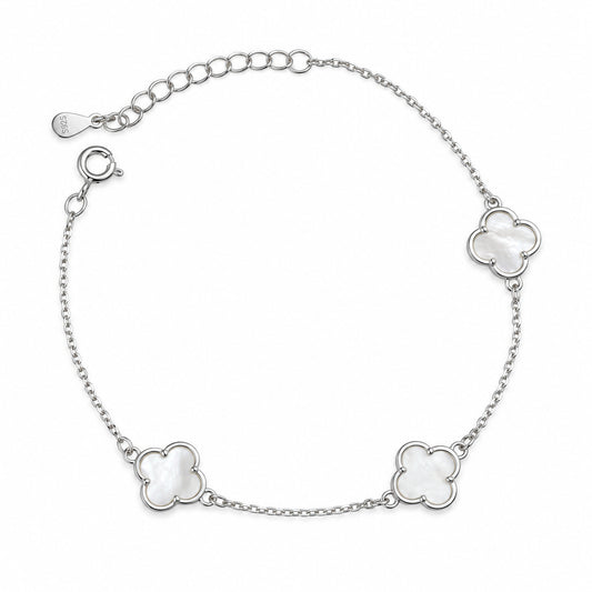 Silver Clover Bracelet with Mother of Pearl