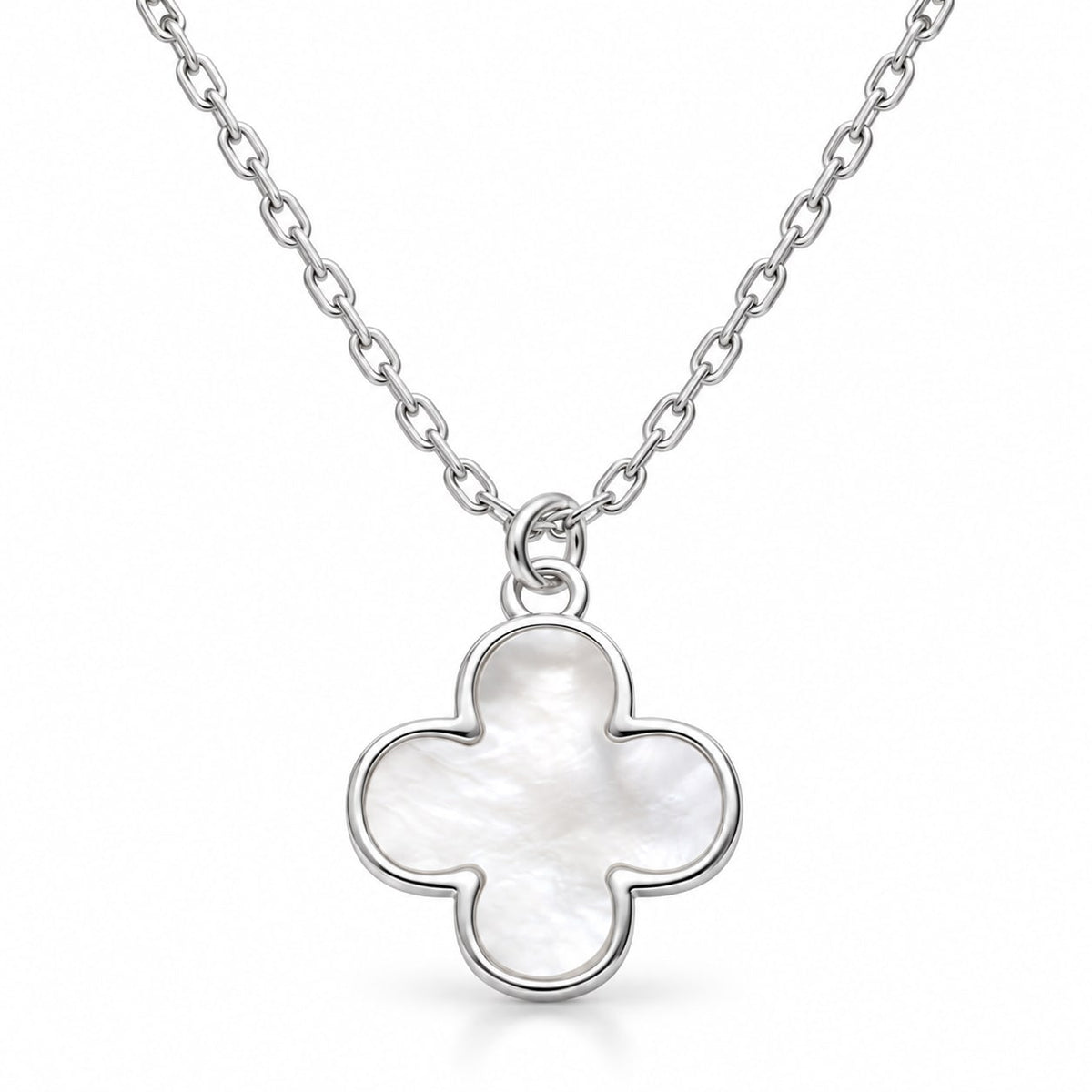 Silver Mother of Pearl Necklace – Clover Pendant