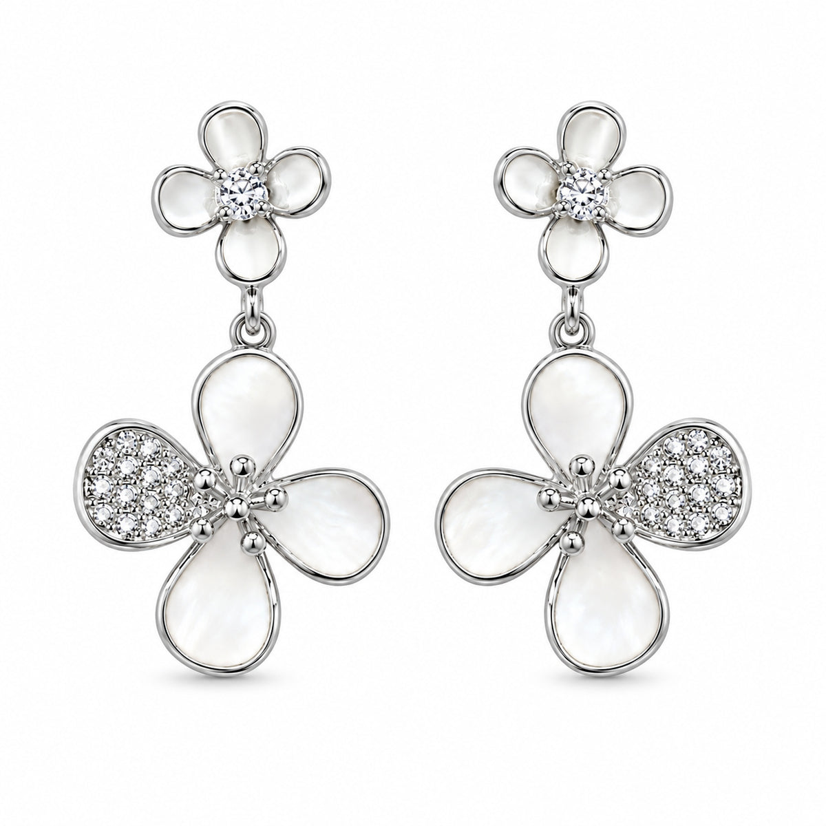 Silver Mother of Pearl Flower Drop Earrings