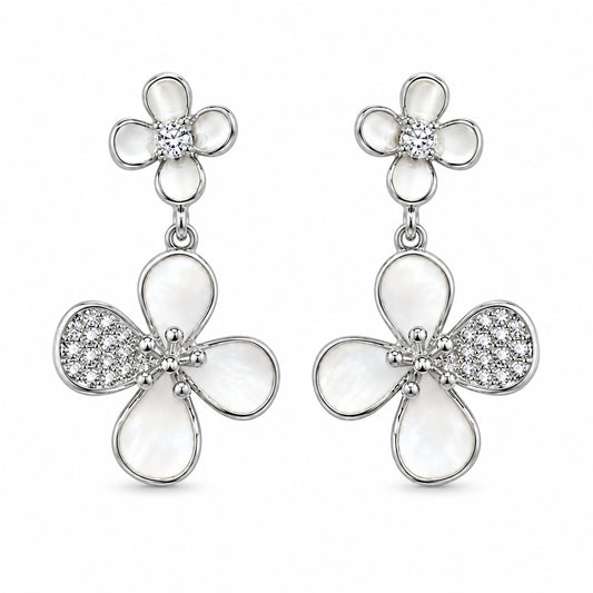 Silver Mother of Pearl Flower Drop Earrings