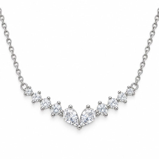 Silver Curved Bar Necklace with Cubic Zirconia