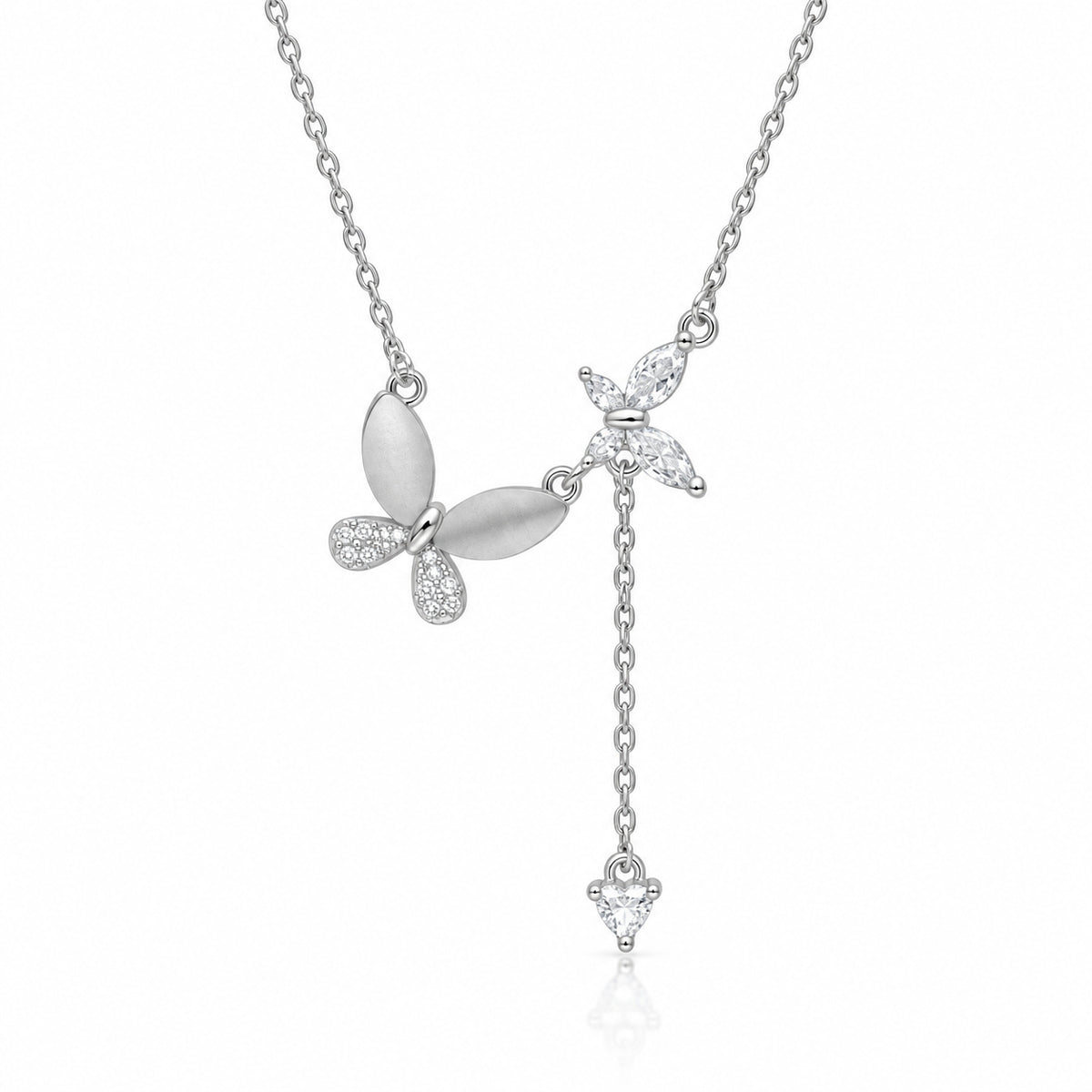 Sterling Silver Butterfly Necklace with Chain Drop