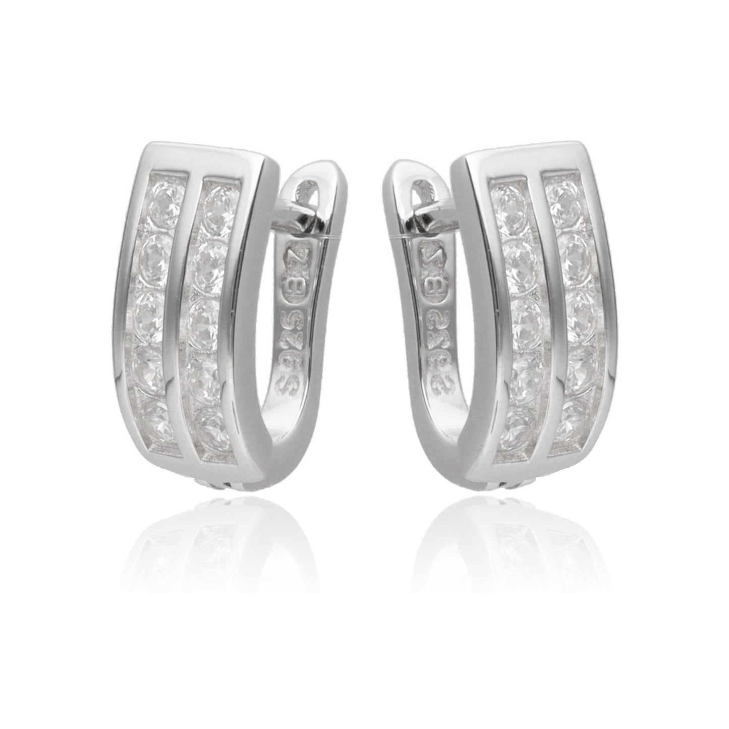 Sterling Silver Cubic Zirconia Huggie Hoop Earrings - Amona Jewelry