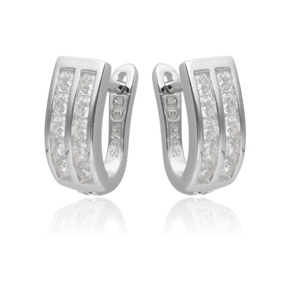 Sterling Silver Cubic Zirconia Huggie Hoop Earrings - Amona Jewelry