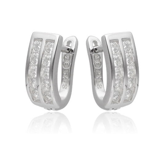 Sterling Silver Cubic Zirconia Huggie Hoop Earrings - Amona Jewelry