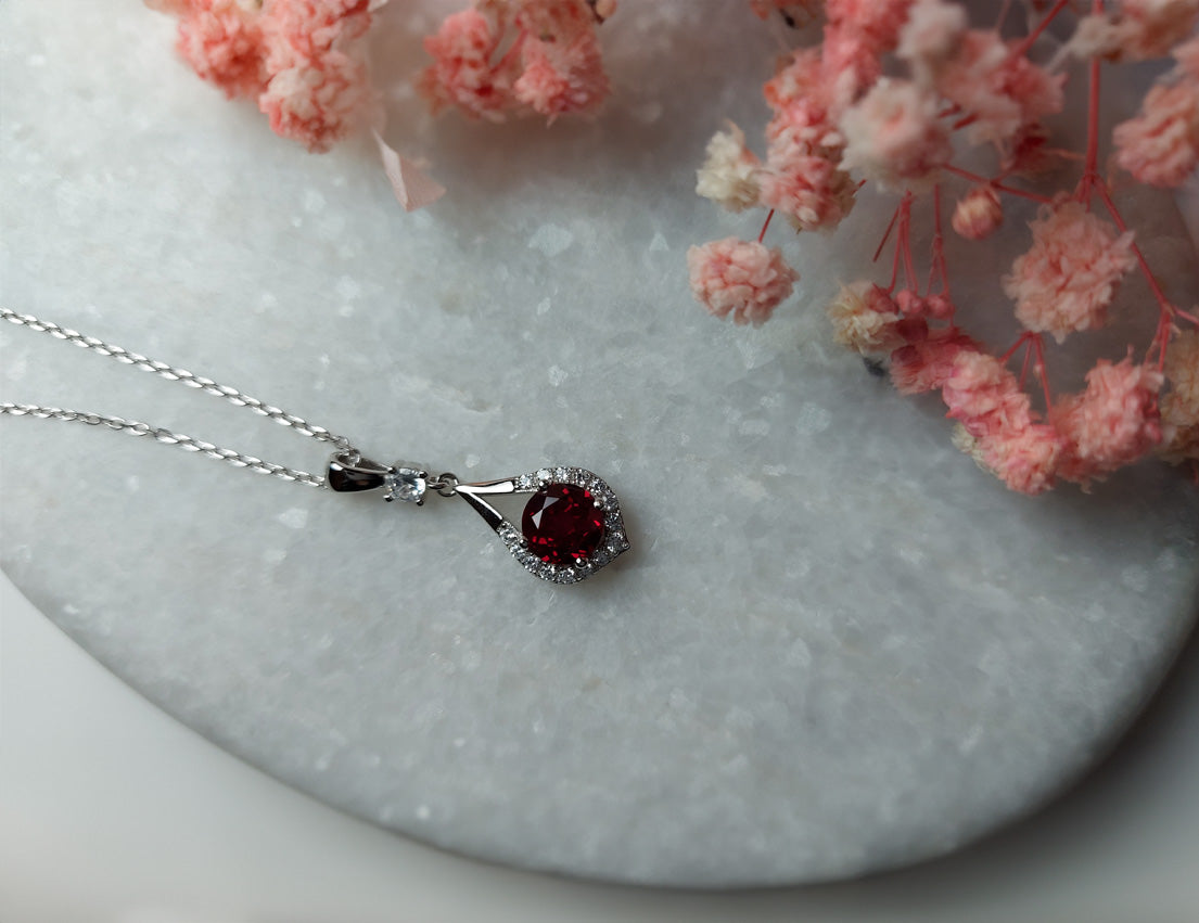 Silver Necklace with Ruby