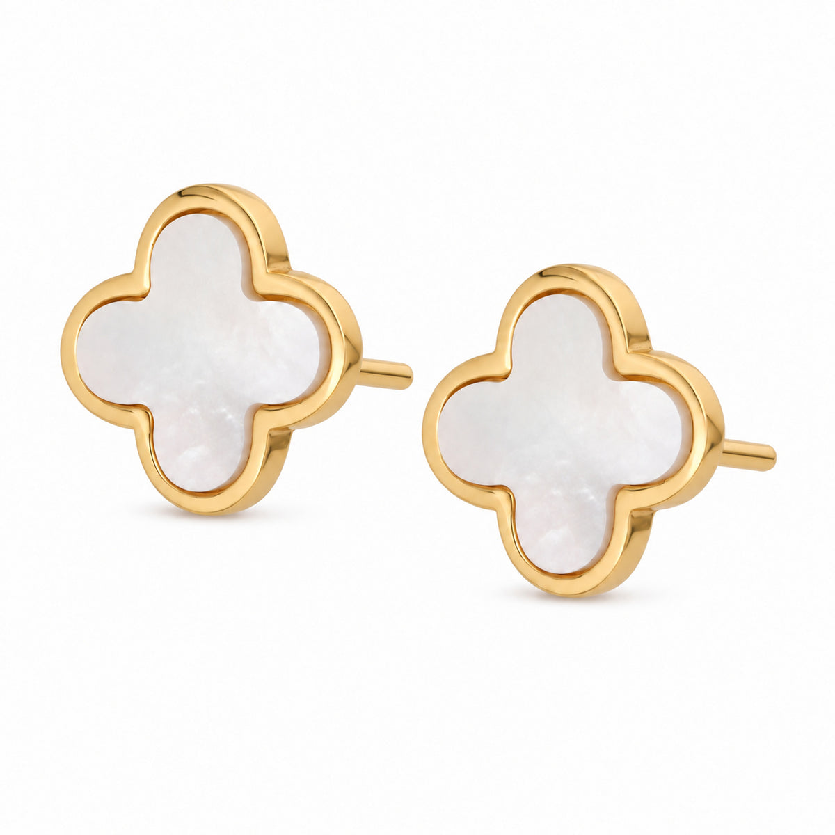 Gold Clover Stud Earrings – Mother of Pearl, Smooth Rim