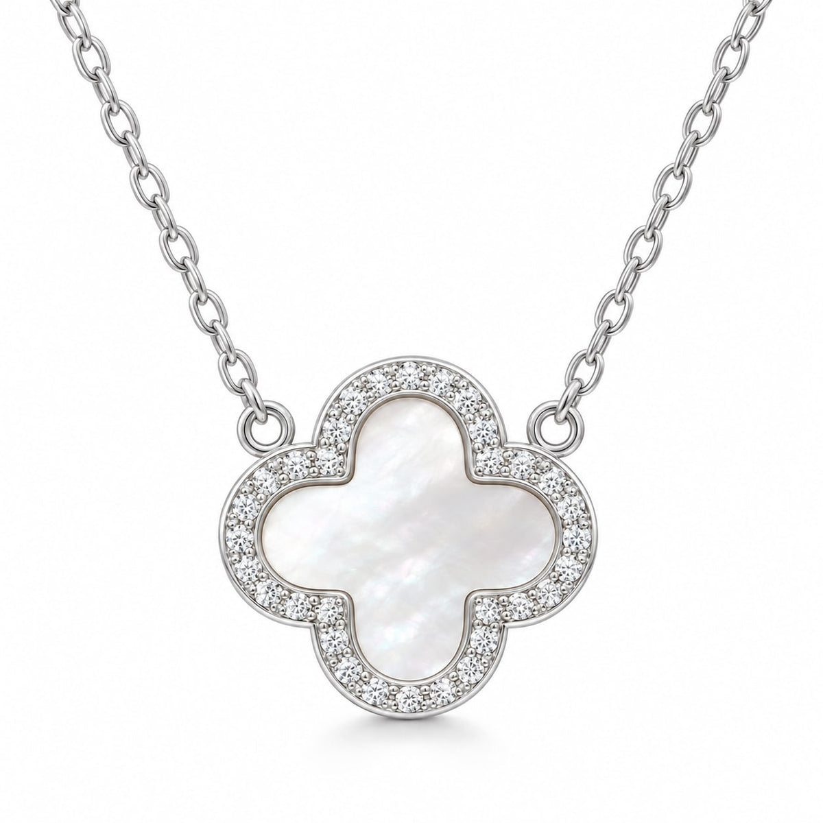Silver Clover Necklace with Mother of Pearl